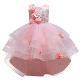 Girls Sleeveless Princess Dress Flower Trailing Show Evening Dress June 1 Show Petit Mesh Skirt