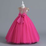 Long middle-aged and older children's dress girls mesh princess bowknot dress
