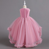 Princess Dress Sleeveless Puff Mesh Skirt Children's Tail Dress Bowknot Girls Children's Day Performance