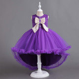 Princess Dress Sleeveless Puff Mesh Skirt Children's Tail Dress Bowknot Girls Children's Day Performance
