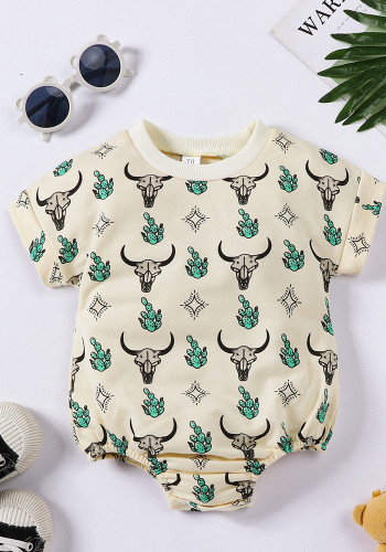 Baby Clothes Summer Short-Sleeved Triangle Romper Cow Head Print Baby Jumpsuit