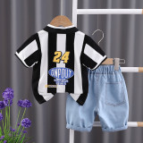 Children's Summer Casual Vertical Stripe Turndown Collar Short Sleeve Boys Polo Shirt Shorts Baby Summer Fashion Two Piece Set