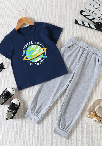 Children's Summer Casual Short Sleeve Letter T-Shirt Pants Boys Loungewear Set