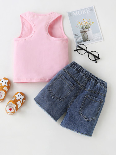 Children's clothes summer pink girls short-sleeved shirt + shorts