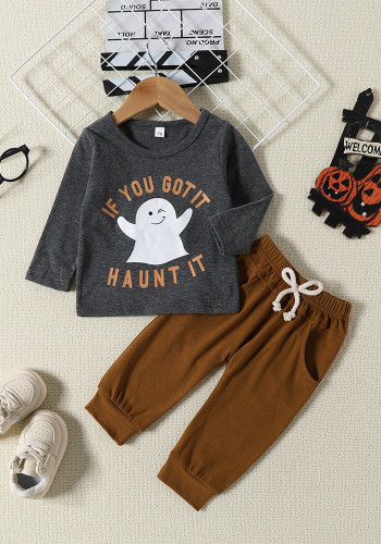 Halloween children's clothing autumn boys long-sleeved ghost t-shirt trousers suit