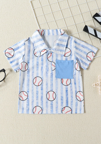 Boys t-shirt summer boys short-sleeved striped Thin T-shirt baseball print top