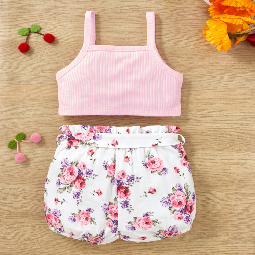 Children's suits summer pink suits girls' sleeveless shorts set