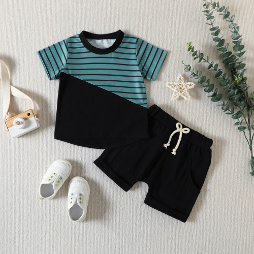 Summer baby short-sleeved homewear suit baby boy striped short-sleeved T-shirt shorts two-piece set
