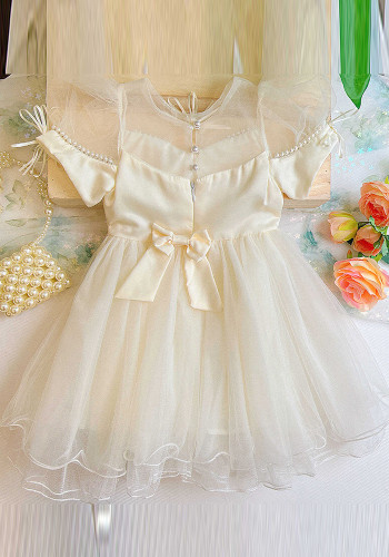 Children's summer princess dress pearl baby girl white moonlight dress birthday tutu skirt