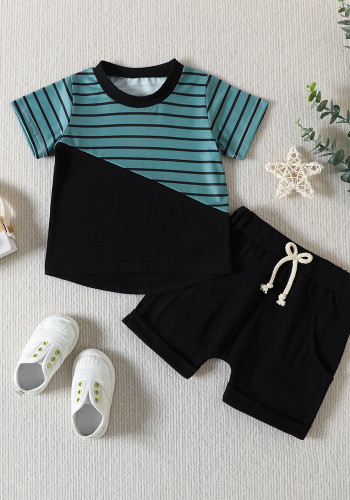 Summer baby short-sleeved homewear suit baby boy striped short-sleeved T-shirt shorts two-piece set