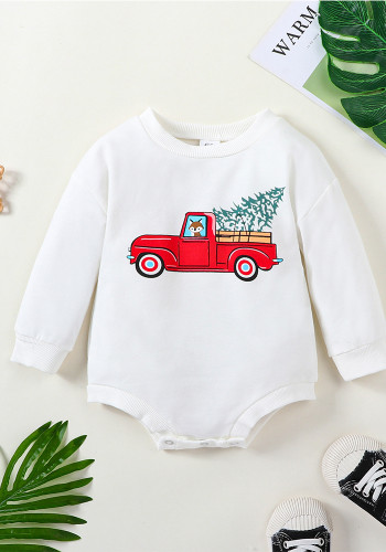 Children's spring and autumn infants Christmas cartoon car long-sleeved romper