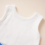 Summer Blue Children's Clothes Print Sleeveless Tank Top Shorts Two Piece Children's Set