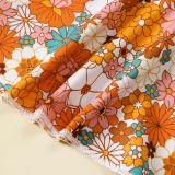 Girls Summer Cotton Flower Print Short Sleeve Top Bell Bottom Pants Set
