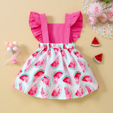Summer Girl's Flying Sleeve Patchwork Fruit Print Casual Dress
