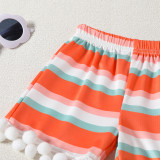 Girls Hawaiian Beach Suit Summer Girls Tassel Printed Vest Fur Ball Shorts Two Piece Set