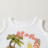 Girls Hawaiian Beach Suit Summer Girls Tassel Printed Vest Fur Ball Shorts Two Piece Set