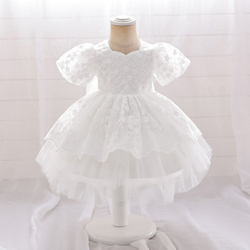 Children's Princess Dress Flower Girl Puff Sleeve Performance Clothing Trailing Dress