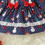 Christmas Girl autumn long-sleeved polka dot cartoon Santa Claus print dress