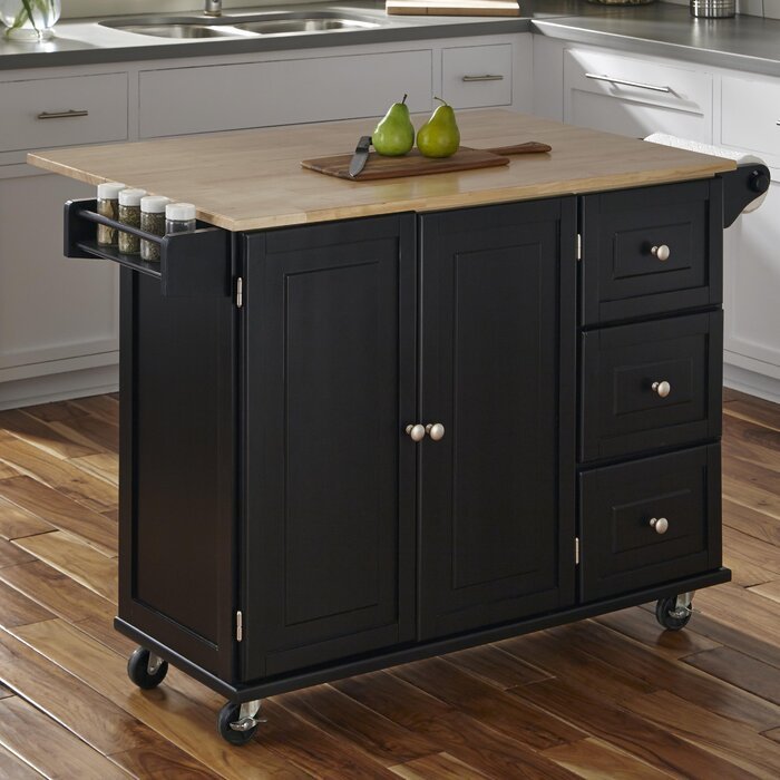 53.5 Wide Rolling Kitchen Cart with Solid