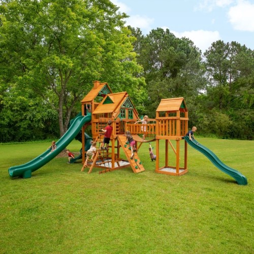 Treasure Trove II Swing Set with Tube Slide, Rope Ladder, and Sandbox (Roof Type – Treehouse)
