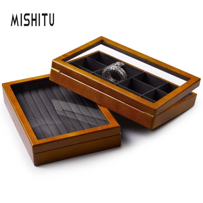 MISHITU Premium Solid Wood Jewelry Storage Box Multifunctional Jewelry Necklace Pendant Ring Storage Display Box