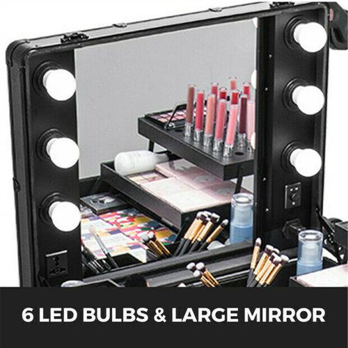 Yonntech Professional Trolley Case Vanity Make up Cosmetic Case With Mirror 6 LED Light Travel Large Capacity Suitcases Beauty
