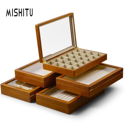 MISHITU Premium Solid Wood Jewelry Storage Box Multifunctional Jewelry Necklace Pendant Ring Storage Display Box