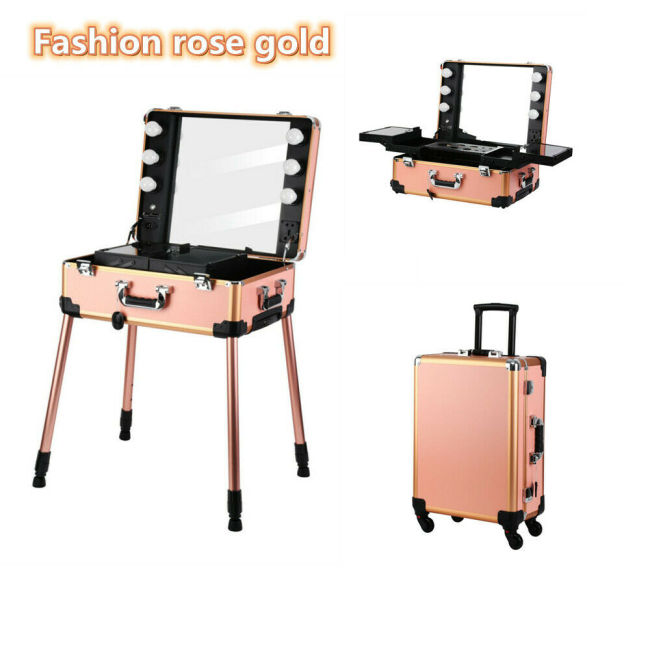 Yonntech Professional Trolley Case Vanity Make up Cosmetic Case With Mirror 6 LED Light Travel Large Capacity Suitcases Beauty