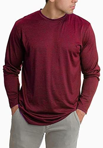 4 Pack: Men's Dry-Fit Moisture Wicking Performance Long Sleeve T-Shirt, UV Sun Protection Outdoor Active Athletic Crew Top