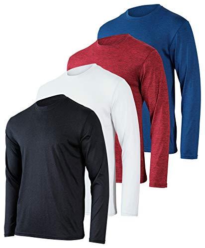 4 Pack: Men's Dry-Fit Moisture Wicking Performance Long Sleeve T-Shirt, UV Sun Protection Outdoor Active Athletic Crew Top