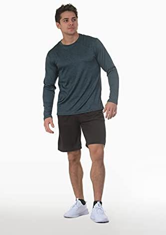 4 Pack: Men's Dry-Fit Moisture Wicking Performance Long Sleeve T-Shirt, UV Sun Protection Outdoor Active Athletic Crew Top