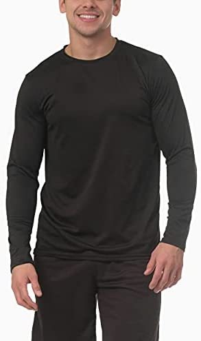 4 Pack: Men's Dry-Fit Moisture Wicking Performance Long Sleeve T-Shirt, UV Sun Protection Outdoor Active Athletic Crew Top