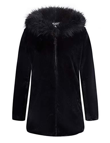 Bellivera Women Double Sided Faux Fur Jacket Fall and Winter Fashion Reversible Hood Puffer Coat with Fur Collar
