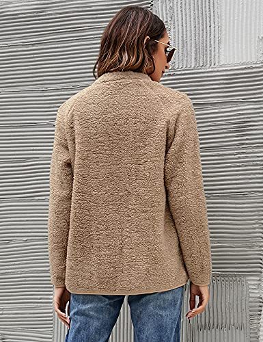 Micoson Women's Long Sleeve Cardigan Coat Lapel Button Down Warm Fuzzy Fleece Jacket Oversized Winter Outwear with Pockets