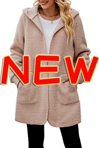 Yanekop Womens Fuzzy Fleece Open Front Hooded Cardigan Jackets Sherpa Coat with Pockets