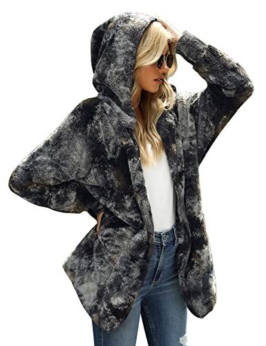 LookbookStore Women's Oversized Open Front Hooded Draped Pockets Cardigan Coat