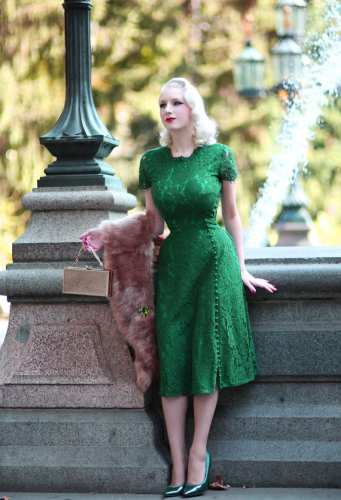 ABIGAIL lace dress with pearl buttons Aline dress rockabilly custom made