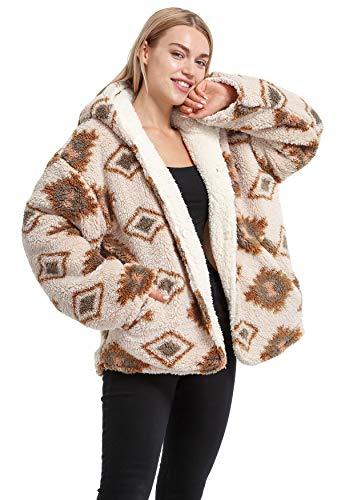 Women's Casual Fuzzy Coat Jacket, Soft Cozy Sherpa Cropped Jacket Fluffy Hooded Coat with Pockets, Gift for Women Mom Wife