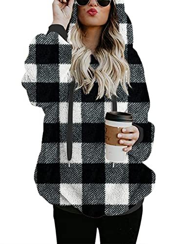 Women Casual Double Fuzzy Sweatshirt Faux Fleece Zip Pullover Hoodies Coat Outwear S-XXL