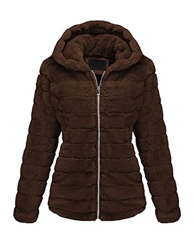 Geschallino Women's Faux Fur Coat, Women's Fleece Fuzzy Hooded Fluffy Shaggy Shearling Jacket for Fall and Winter