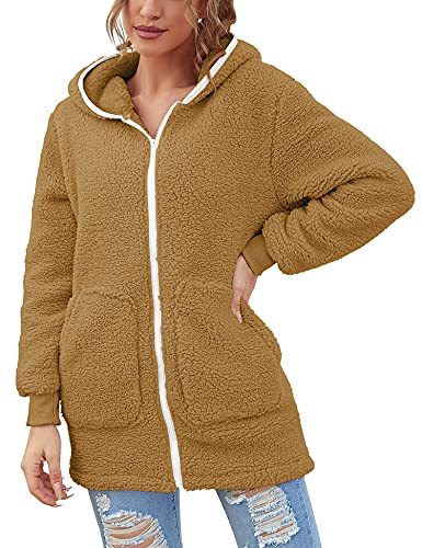 ZHENWEI Women Oversized Sherpa Hoodie Fuzzy Fleece Jacket Zip Up Long Sleeve Winter Coat with Pockets