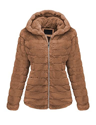 Bellivera Women's Faux Fur Coat Shearling Fluffy Fuzzy Shaggy Hood Sherpa-Lined Fleece Jacket