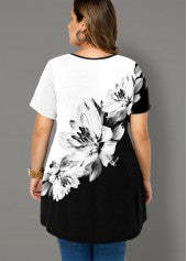 Plus Size Cross Strap Floral Print T Shirt