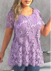 Plus Size Embroidered Light Purple T Shirt