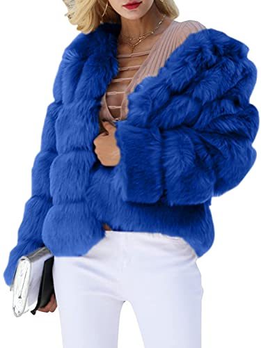 Simplee Women Luxury Winter Warm Fluffy Faux Fur Short Coat Jacket Parka Outwear