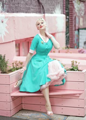 swing turquoise dress with contrast rockabilly vintage 50s inspired dress custom made