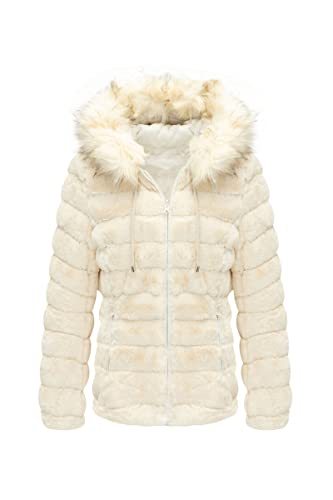 Bellivera Women Double Sided Faux Fur Jacket Fall and Winter Fashion Reversible Hood Puffer Coat with Fur Collar