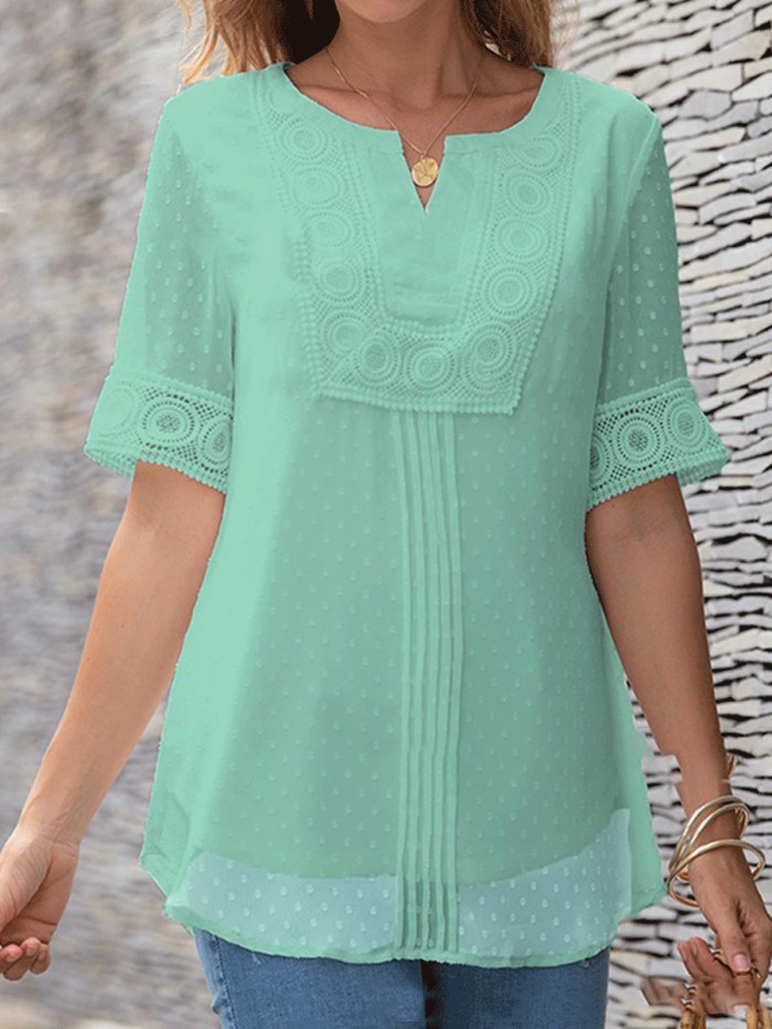 Casual All-match Solid Color Short-sleeved Pullover Blouse
