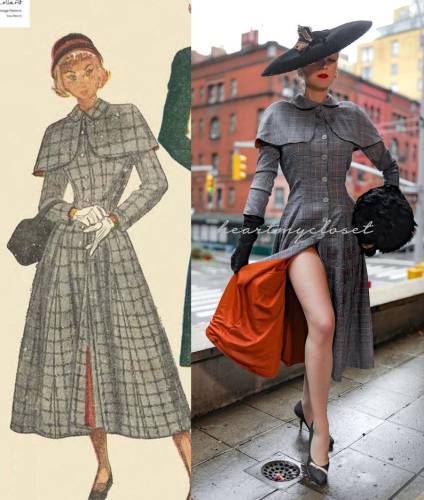 Plaid Caroline - 1950s dress with matching cape