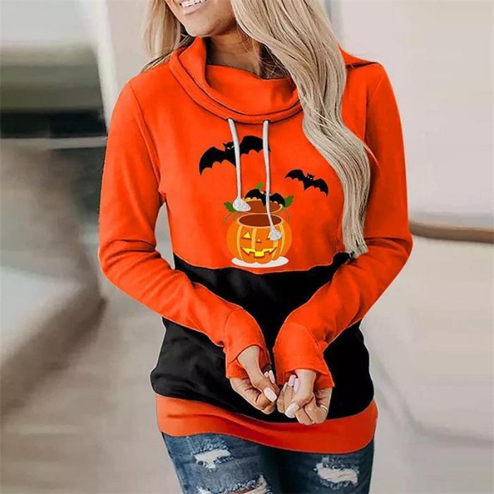 Pile neck pumpkin ptinted hoodie